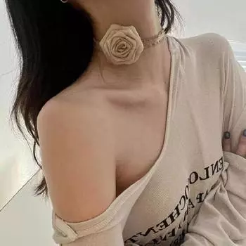 Тканевое колье с цветком, элегантное ожерелье с цветочным принтом, летнее праздничное ювелирное изделие, короткое коричневое ожерелье с цветком для женщин и девочек темно-коричневого