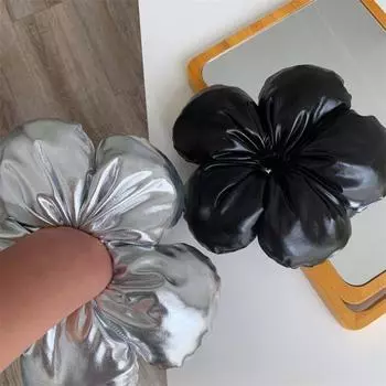 Тканевые большие резинки для волос из искусственной кожи в корейском стиле, преувеличенные резинки для волос с милыми цветками для девочек серебряный