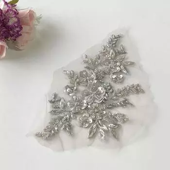 Тканевые наклейки, кружевная цветочная сетка, вышитые украшения Hanfu, аксессуары, бусины «сделай сам», трехмерная нашивка, свадебное платье 21*12cm