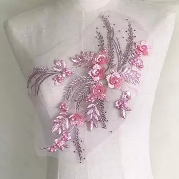 Тканевые наклейки, платье из бисера, танцевальная одежда, сетчатая ткань, вышитые украшения, нашивка, аксессуары, трехмерный цветок, стразы, кружево, свадьба 34*25cm сапфир синий