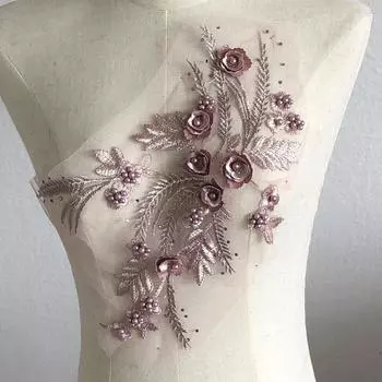 Тканевые наклейки, украшенные бисером и стразами, кружево, свадебные украшения, нашивка, аксессуары, трехмерное платье с цветами, танцевальная одежда, сетчатая ткань, вышитая 34*25cm сапфир синий