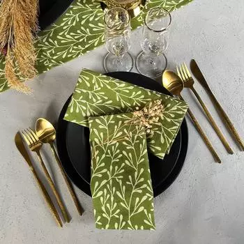 Тканевые салфетки Sertex Home с рисунком зеленых листьев, 4 предмета