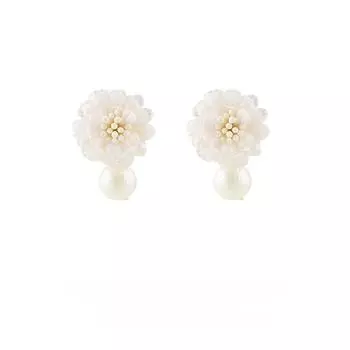 Тканевые серьги с цветком, круглые бусины, подвеска, элегантная женская катушка от комаров, зажим для ушей без отверстий для ушей