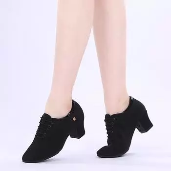 Тканевые танцевальные туфли для женщин и взрослых, обувь для латинских танцев, обувь для учителей бальных танцев, танцевальная обувь для квадратных танцев Suede-3.5cm-34 чёрный