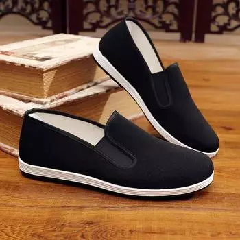 Тканевые туфли мужские мягкие нескользящие дышащие туфли для папы однобортные туфли повседневные черные туфли для мужчин среднего возраста из ткани EU43/CN44 чёрный