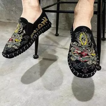 Тканевые туфли с цветочной вышивкой, мужские мокасины для мужчин-Gommino, студенческая повседневная обувь, модный национальный китайский стиль 2024 37