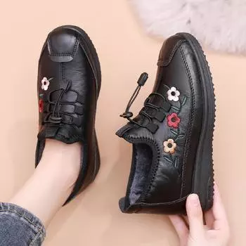 Тканевые туфли женские зимние туфли для мам среднего и пожилого возраста бархатные теплые мягкие подошвы водонепроницаемые и нескользящие хлопковые туфли для бабушек пожилого возраста 35 чёрный