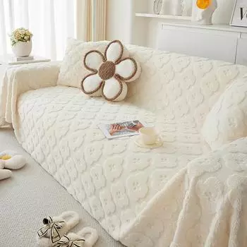 Тканевый чехол для дивана в зимнем зимнем стиле, плюшевый полный чехол для дивана, кремовый, ветрозащитный, не царапающий чехол для дивана 180*130cm