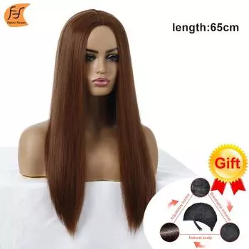 Тканевый цветок, разноцветные длинные прямые волосы, женский парик из химического волокна, комплект