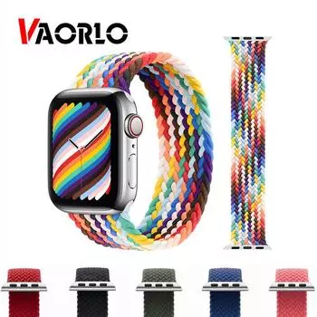 Тканевый плетеный нейлоновый ремешок VAORLO Solo Loop для Apple Watch SE 6 Band 44 мм 40 мм 38 мм 42 мм эластичный браслет для iWatch Series 5 4 3 2 1 38/40mm-S чёрный