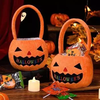 Тканевый Тыквенный Конфетный Ведерко Подарочный Мешочек Мягкие Хлопковые Сумки-Холодилки Забавный Хэллоуин Конфетный Мешок Дети оранжевый