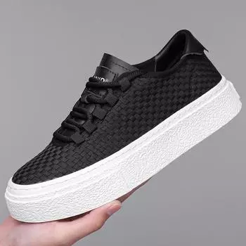 Тканые дышащие туфли для доски 2025 года, летние новые однотонные парусиновые туфли, онлайн-платформа, универсальная мужская повседневная мужская обувь 117 38 чёрный