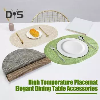 Тканые салфетки из хлопчатобумажной пряжи Эллиптический дизайн Минималистичный термостойкий износостойкий защитный чехол для стола Коврики для столовой для домашней кухни зелёный