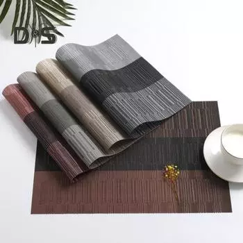 Тканые салфетки из ПВХ, Нескользящие водонепроницаемые, термостойкие, обеденная посуда, подушечки для чаш, кухонные подставки для домашнего бара, кухонный декор черный серый