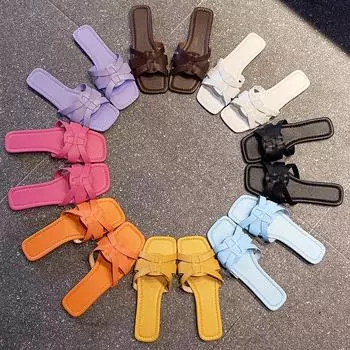 Тканые сандалии, женские большие повседневные пляжные женские тапочки с плоской подошвой и квадратной головкой 35 чёрный