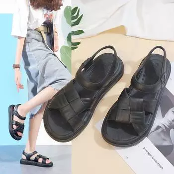 Тканые сандалии, женские летние новые стильные пляжные туфли с подошвой из бисквита и плоской подошвой, пляжная обувь с одной линией и пряжкой, женская обувь 36 белый