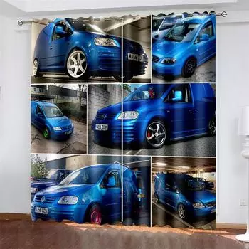 Тканые шторы с принтом автомобиля, затемняющие шторы для спальни с двумя независимыми шторами слева и справа 132cmx160cm