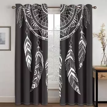 Тканые шторы с принтом «Ловец снов» Две независимые шторы слева и справа Плотные шторы для спальни 132cmx160cm
