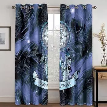Тканые шторы с принтом «Ловец снов» Две независимые шторы слева и справа Плотные шторы для спальни 132cmx160cm