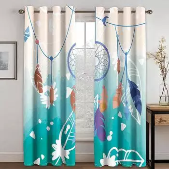 Тканые шторы с принтом «Ловец снов» Две независимые шторы слева и справа Плотные шторы для спальни 132cmx160cm
