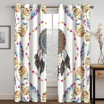 Тканые шторы с принтом «Ловец снов» Две независимые шторы слева и справа Плотные шторы для спальни 132cmx160cm