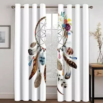 Тканые шторы с принтом «Ловец снов» Две независимые шторы слева и справа Плотные шторы для спальни 132cmx160cm