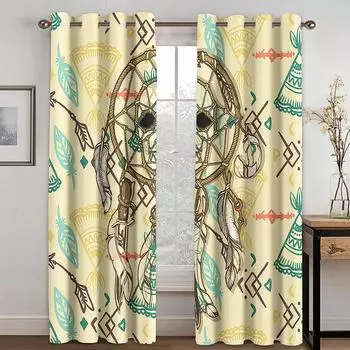 Тканые шторы с принтом «Ловец снов» Две независимые шторы слева и справа Плотные шторы для спальни 132cmx160cm