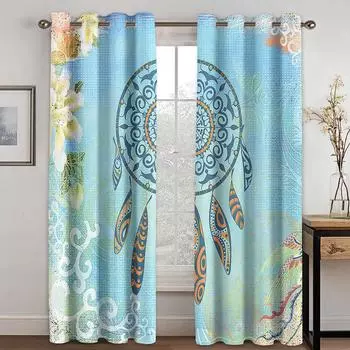 Тканые шторы с принтом «Ловец снов» Две независимые шторы слева и справа Плотные шторы для спальни 132cmx160cm