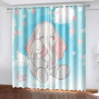 Тканые шторы с принтом мультяшного слона с двумя независимыми шторами с левой и правой стороны, затемняющие шторы для спальни 132cmx160cm