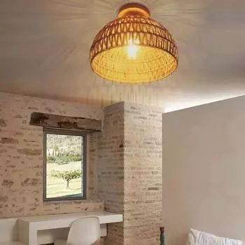 Тканые светильники из лозы, потолочный потолок в спальне, американский ретро-коридор, холл, гостиная, креативные светодиодные светильники One Size жёлтый