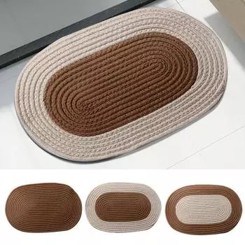 Тканый напольный коврик, цветной коврик для входа, коврик для двери в помещении, противоскользящий овальный коврик в фермерском стиле, плетеный кухонный коврик, двусторонний ковер. S бежевый
