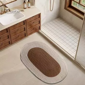 Тканый напольный коврик, цветной коврик для входа, коврик для двери в помещении, противоскользящий овальный коврик в фермерском стиле, плетеный кухонный коврик, двусторонний ковер. S темно-коричневого