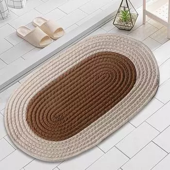 Тканый напольный коврик, цветной коврик для входа, коврик для двери в помещении, противоскользящий овальный коврик в фермерском стиле, плетеный кухонный коврик, двусторонний ковер. S бежевый