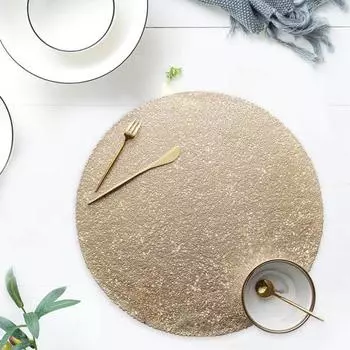 Тканый настольный коврик из ПВХ, круглые салфетки, термостойкие износостойкие подушечки для чаш, подставки для чашек для напитков для столовой, домашней кухни золотистый