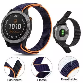 Тканый нейлоновый ремешок 22 мм/20 мм для Garmin Fenix 6 6S Pro/Fenix 5 5S Plus, ремешок для умных часов Garmin Quatix 6 5/Instinct 22mm чёрный