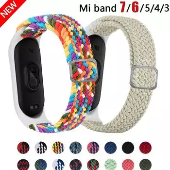 Тканый нейлоновый ремешок для Mi Band 8 7 6 Эластичный регулируемый нейлоновый браслет для Xiaomi Mi Band 4 3 5 6 7