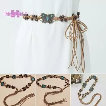 Тканый пояс, богемный женский пояс с бисером, регулируемый декоративный пояс, женский повседневный пояс с цепочкой, повседневная одежда 170cm C