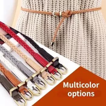 Тканый пояс Женщины Pin Пряжка Ретро Досуг Пояс Талия Веревка Украшение Платье Маленький Пояс красный