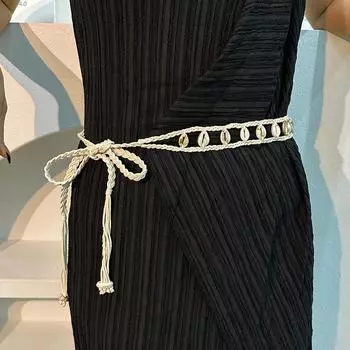 Тканый пояс женский пояс из пеньковой веревки винтажный с круглой пряжкой джинсовый корсет