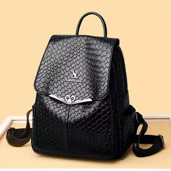 Тканый рюкзак из мягкой кожи, женский модный рюкзак, школьный рюкзак для путешествий чёрный