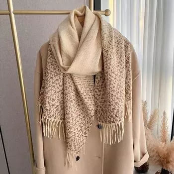 Тканый шарф женский зимний однотонный маленький аромат утолщенный теплый двухсторонний платок 180*65 коричневый