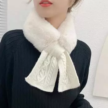 Тканый шерстяной шарф-кашне из искусственного меха кролика, пушистый вязаный шейный платок, утолщенный зимний шарф розовый