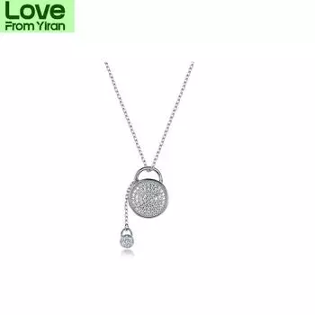Tkj New Style Micro Inlaid Full Diamond Round Brand Silver Ladies Necklace Simple Temperament Sweater Chain Clavicle Chain