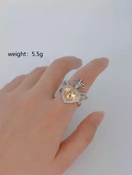 Tktok персонализированное ретро готическое персиковое сердце крыло регулируемое золотое и серебряное кольцо