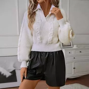 TM autumn and winter new women s knitted sweater solid color pullover POLO collar fake two pieces TK European and American sweater women S зелёный