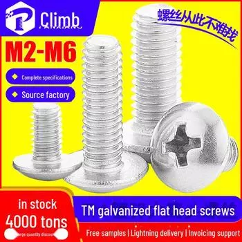 TM Zinc Plated White Iron Umbrella-Head Mushroom Bolt, Cross Recessed, Large Flat Head, Sizes M2/M3/M4/M5/M6. M2*6