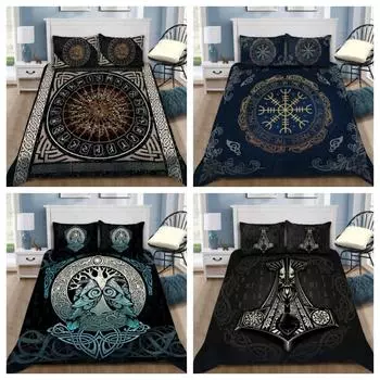Tmarc Tee Комплект постельного белья Viking, Yggdrasil Ravens Rune, одеяло, пододеяльник, комплект, декор для спальни Single 135x200cm