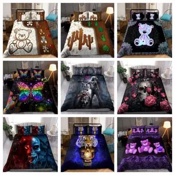 Tmarc Tee Комплект постельного белья с радужной бабочкой и принтом в виде черепа и плюшевого мишки Single 135x200cm