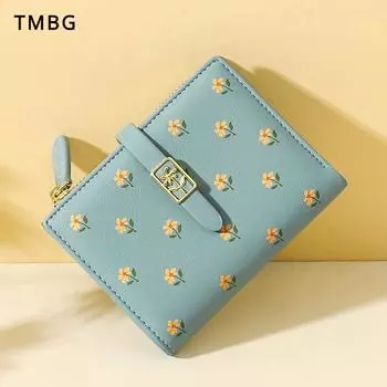 TMBG Новый летний короткий женский кошелек с милым принтом, милый мультяшный цветок, 2 раза, сменный карман, модный кошелек из искусственной кожи для девочек, держатель для студенческих карт, зажим для денег Y8231 чёрный