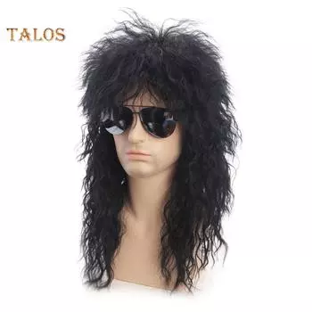 TMS мужской костюм на Хэллоуин косплей панк хэви-метал рокер кудрявый длинный парик шиньон чёрный